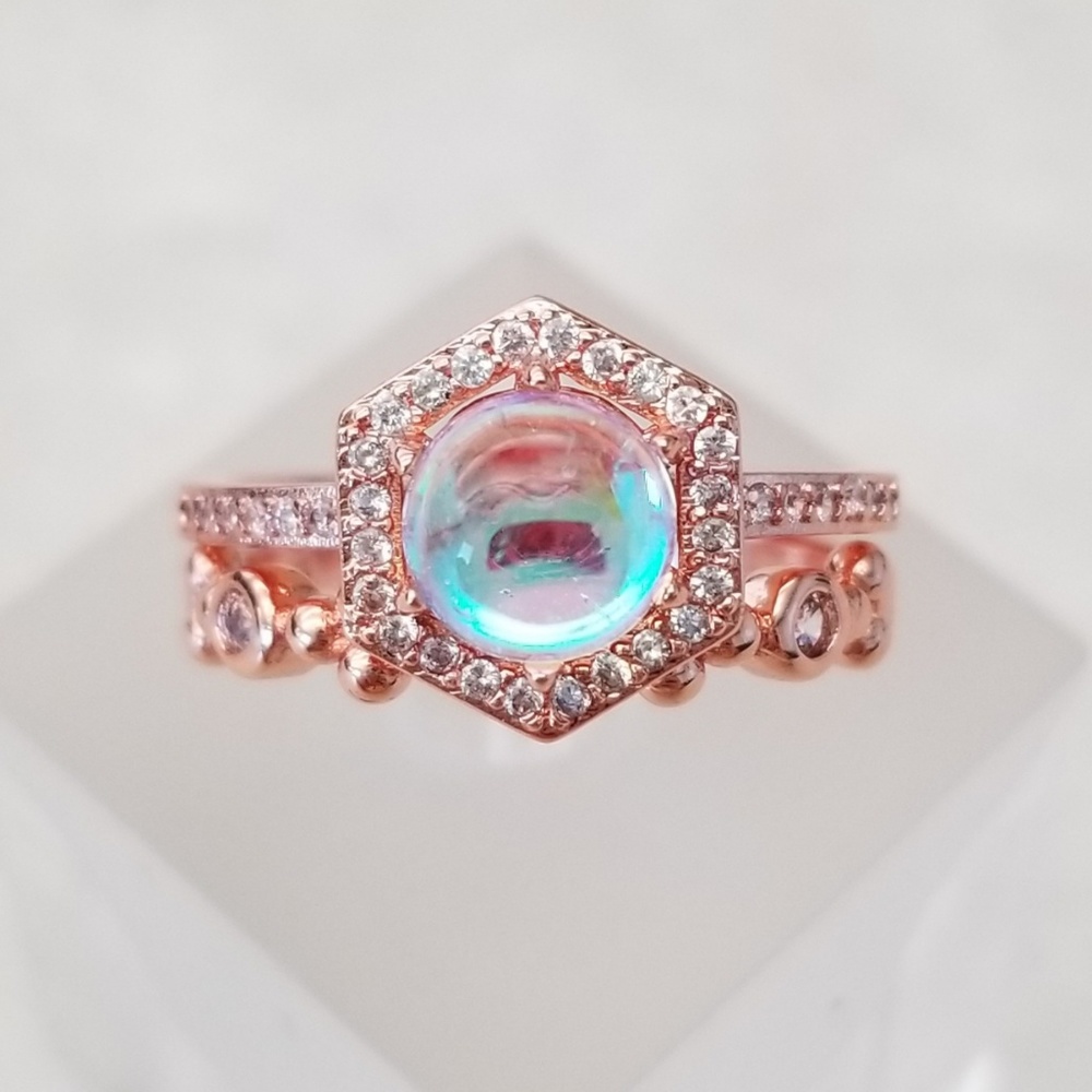 (2pc) 18k Over Sterling Moonstone Ring Set